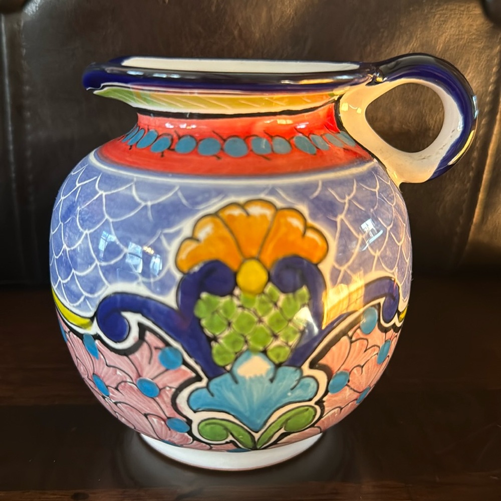 Vintage Handmade and Hand Painted Talavera design pitcher